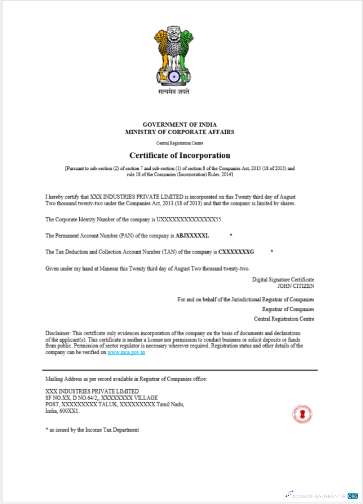 Download India certificate of incorporation registration Photoshop template